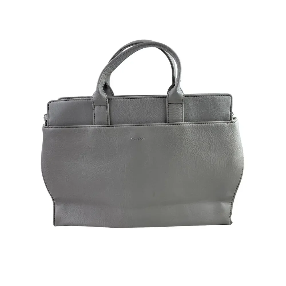 Matt & Nat Gray Pebbled Laptop Zip Crossbody Tote Shopper Messenger Handbag OS